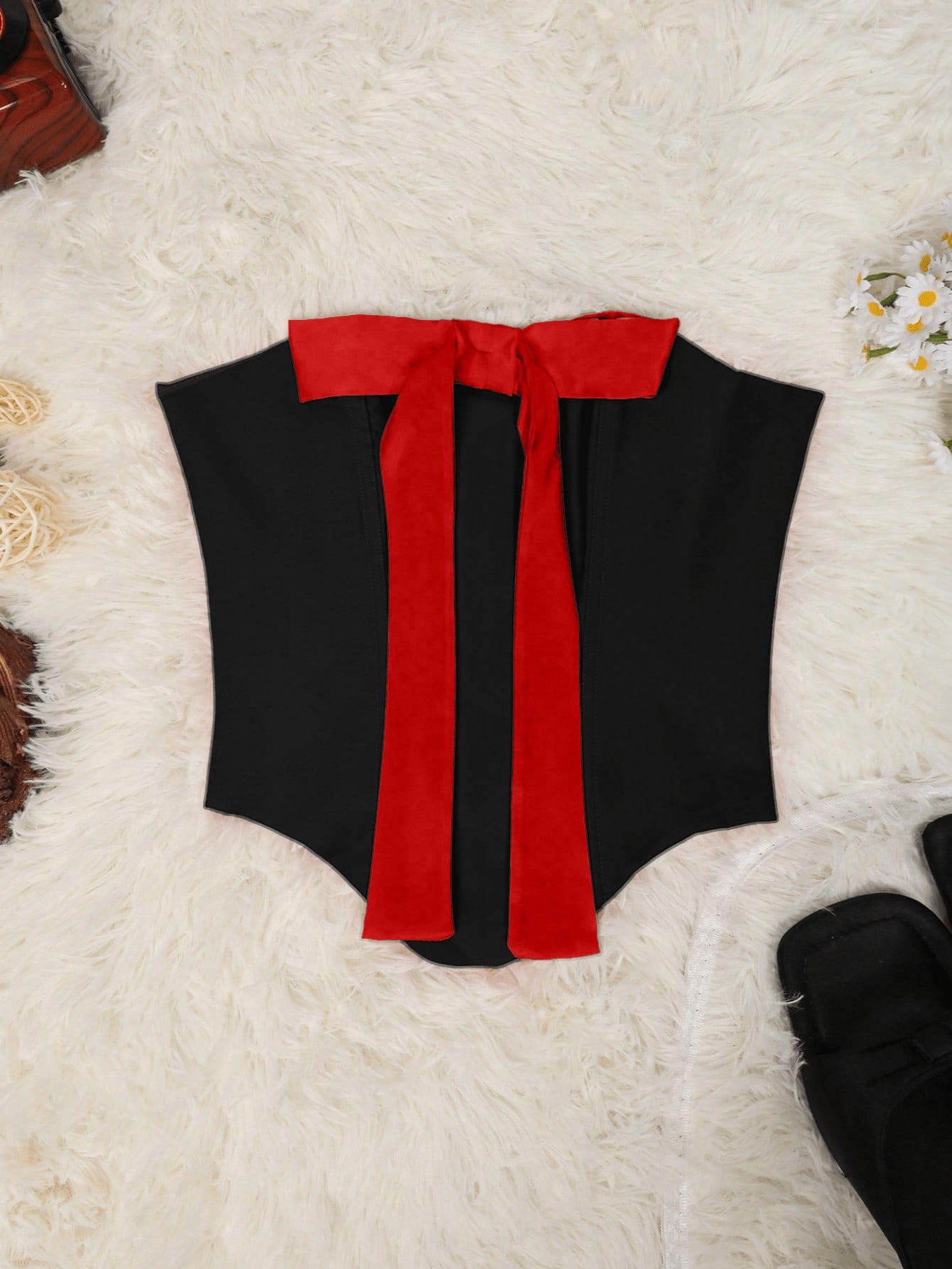 Women's Black Tube Dress with Large Red Bow Detail