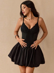 Women's Apperloth Black Lace Corset Bodycon Mini Dress Sexy Evening Party Wear