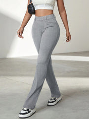Women's Gray High-Waisted Flare Yoga Pants with Bootcut Leg