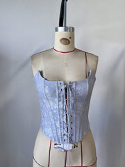 Women's Lavender Blue Floral Jacquard Lace-Up Corset
