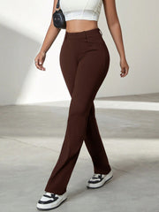 Women's Brown High-Waisted Flare Yoga Pants with Bootcut Leg