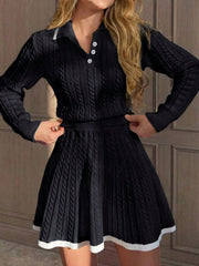 Women's Black Velvet Crop Top Skirt Two-Piece Set