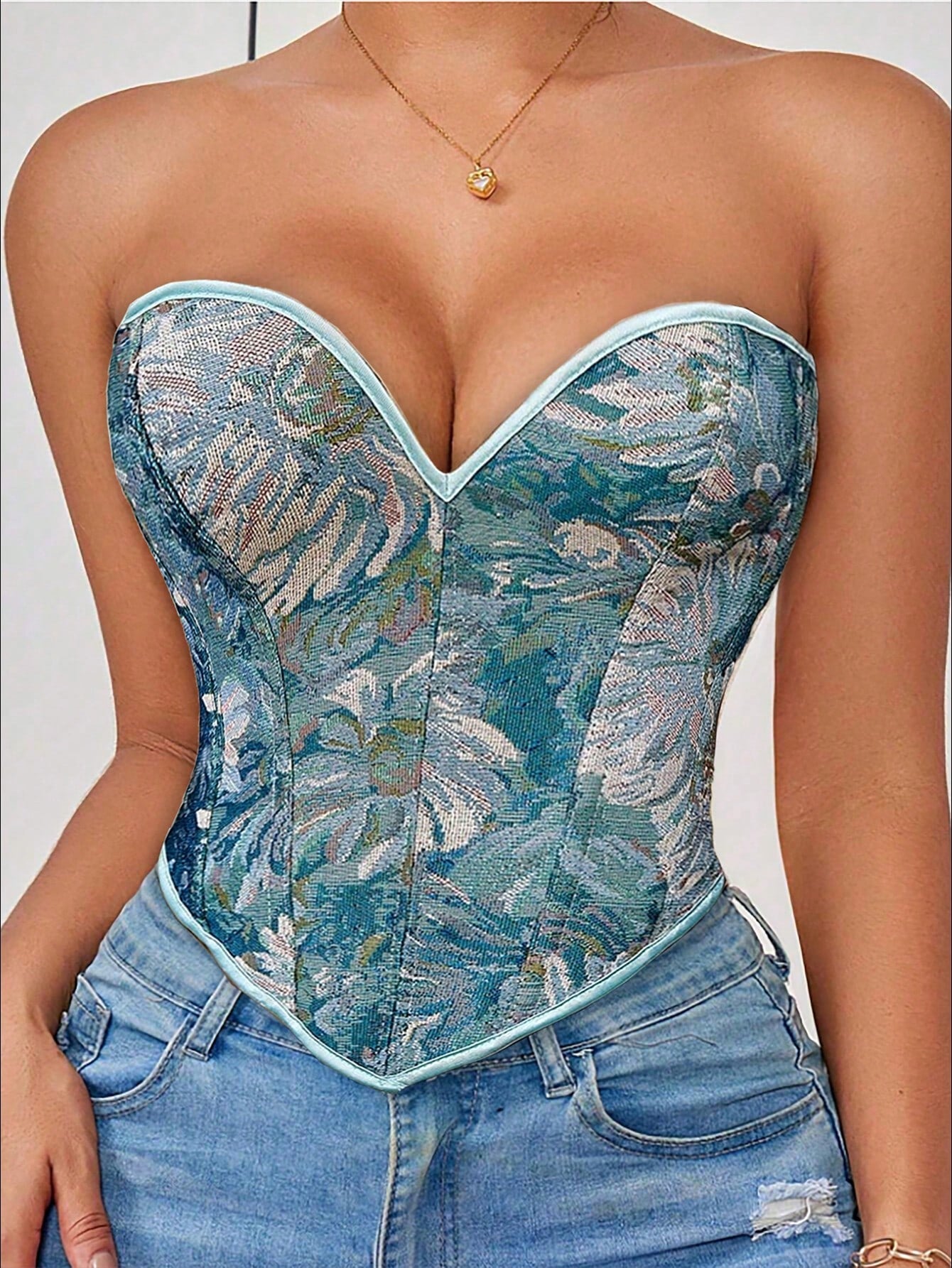 Women's Vintage Floral Jacquard Corset Bustier Top