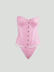 Women's Pink Lace-Up Faux Leather Corset Top
