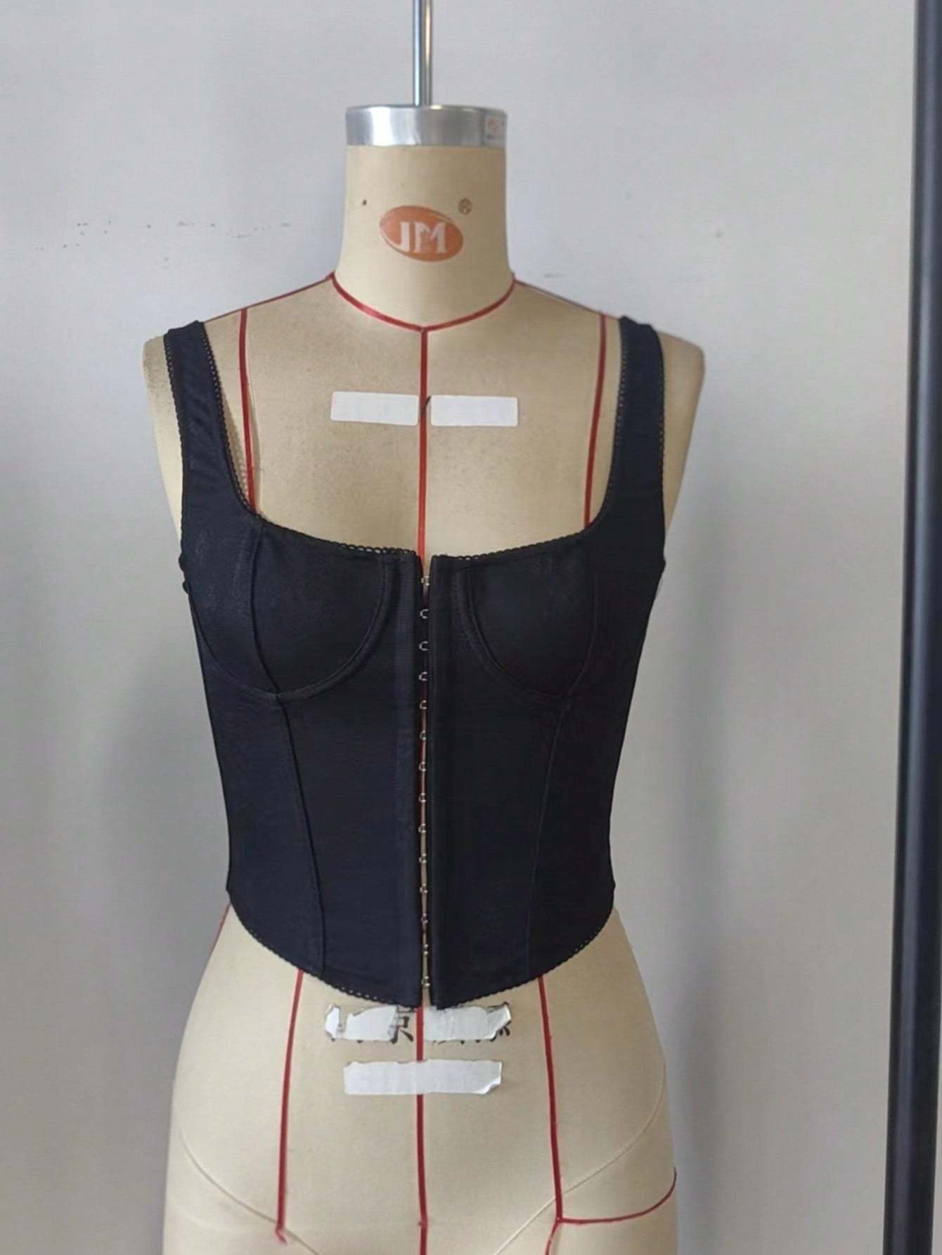Black Square Neck Hook-Front Boned Bustier Corset Top