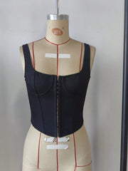 Black Square Neck Hook-Front Boned Bustier Corset Top