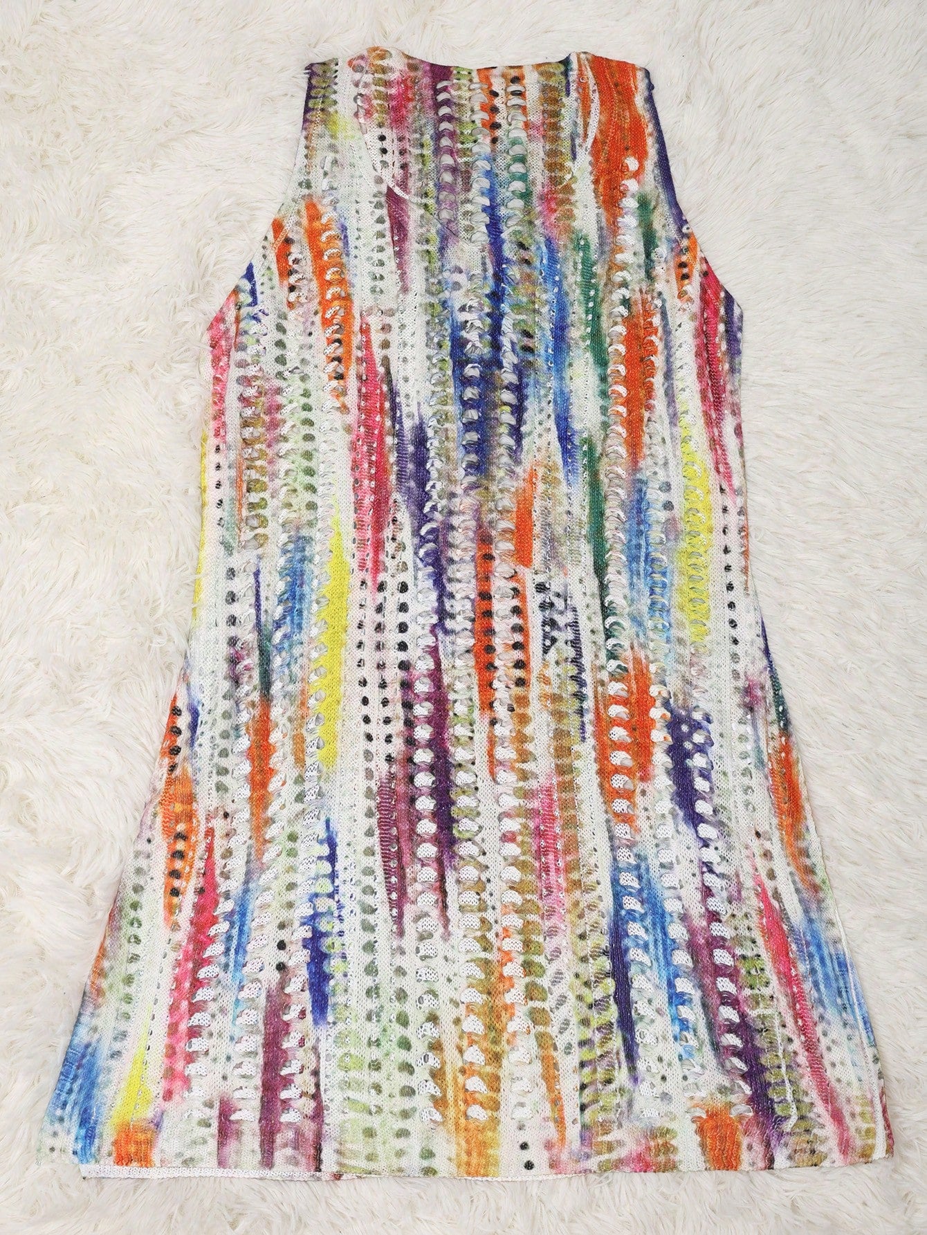 Women's Multi-Color Abstract Print Polyester Sleeveless Round Neck Mini Dress