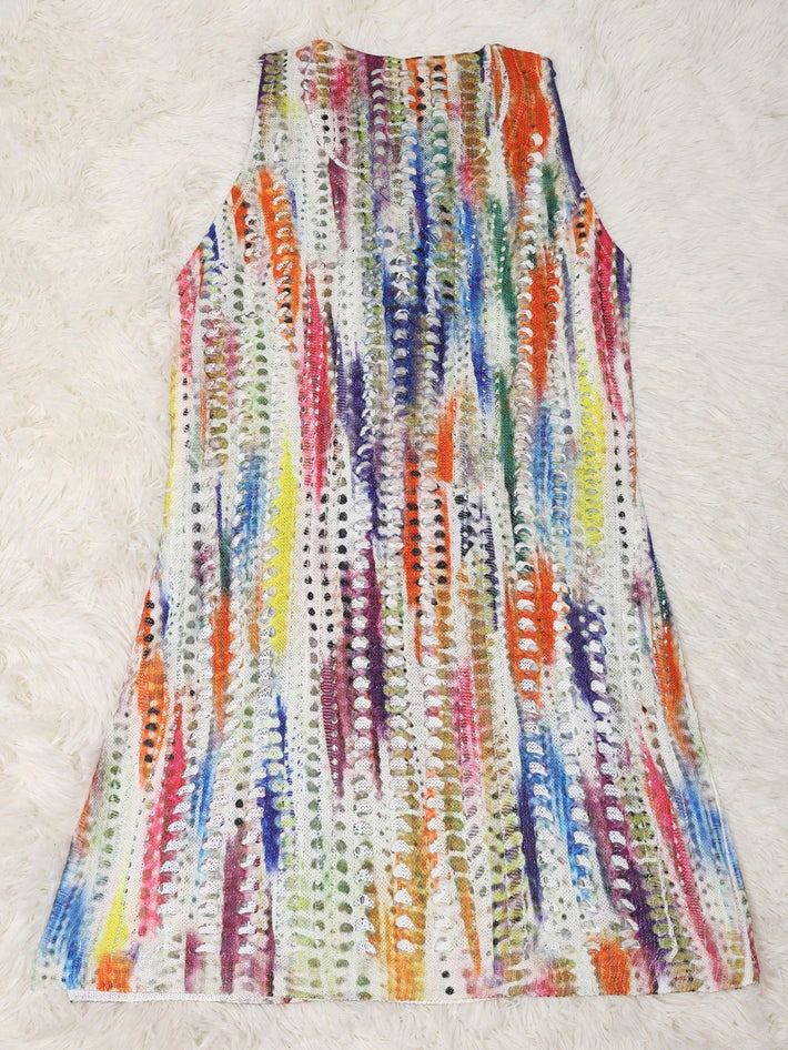 Women's Multi-Color Abstract Print Polyester Sleeveless Round Neck Mini Dress