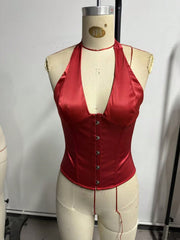 Women's Bright Red Lace Corset Top