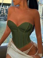 Women's Women Sexy Army Green Satin Corset Top Heart Neck Boned