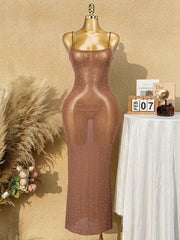 Women's Brown Art Deco Sequin Fringe Evening Dress
