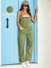 Women's Apperloth Army Green 100% Cotton Cargo Overalls Women Casual Loose Fit Jumpsuit
