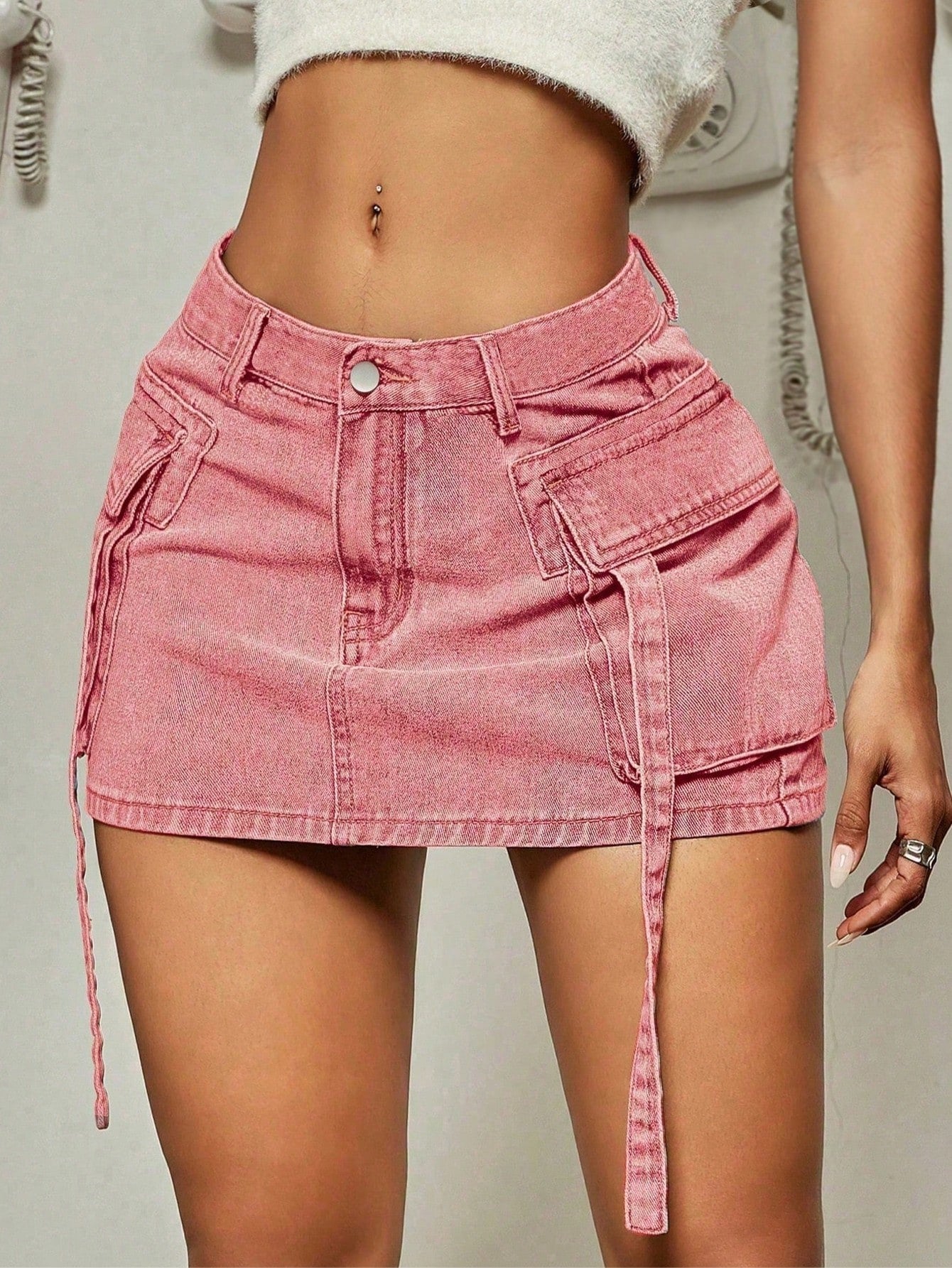 Women's Apperloth Pink Denim Mini Skirt Sexy Cargo Style Women Short Skirt