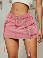 Women's Apperloth Pink Denim Mini Skirt Sexy Cargo Style Women Short Skirt
