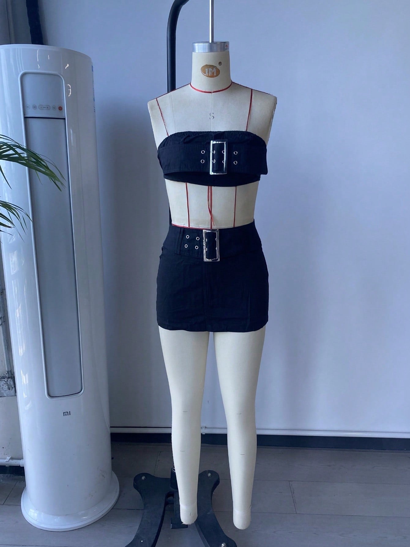 Women's Black Polyester Co-ord set with crop top