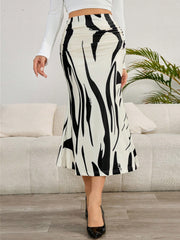 Women's Zebra Print Mermaid Maxi Skirt High Waist Ruched Detail