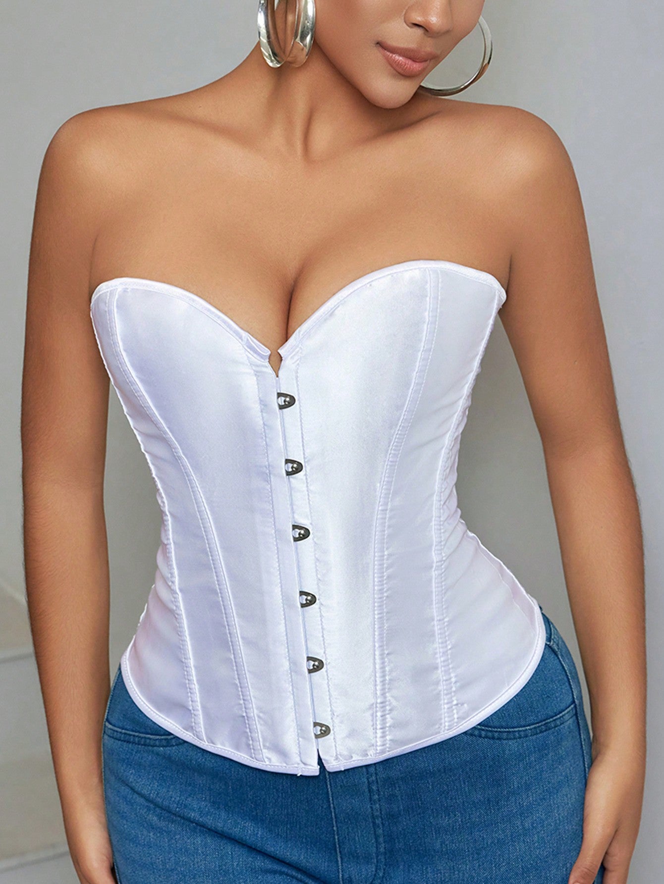 Women's White Lace-Up Faux Leather Corset Top