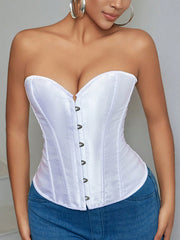 Women's White Lace-Up Faux Leather Corset Top