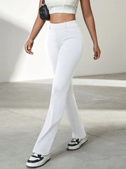 Women's White High-Waisted Flare Yoga Pants with Bootcut Leg