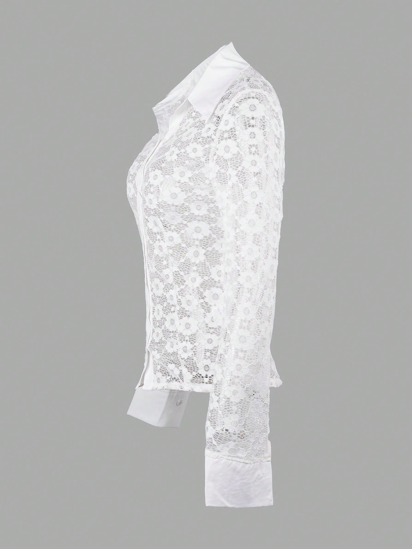 Women's Women Sexy White Lace Long Sleeve Blouse Button Up Shirt