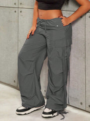 Women's Plus Size Women's Dark Grey High Waist Wide Leg Cargo Pants