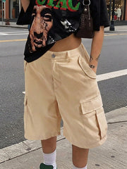 Women'S Khaki Casual Cargo Shorts With Side Pockets - Cargo Shorts, Streetwear, Pockets