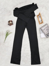 Women's Black Polyester Blend Sporty Two Piece Set with Leggings and Top