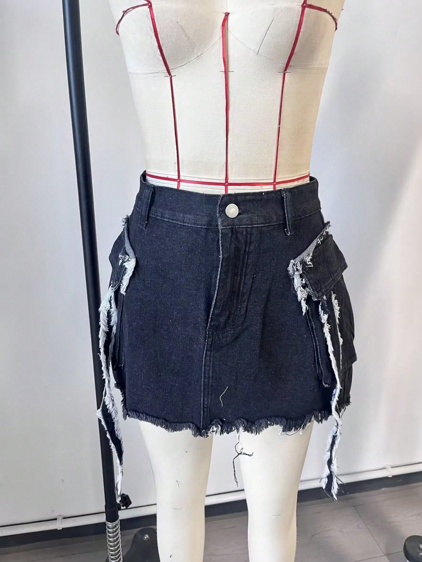 Women's Smoke Black Denim Mini Skirt with Front Slit