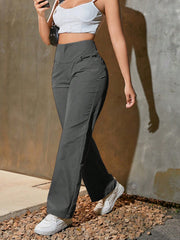 Women's Gray Cotton Full-length cargo pants with cargo pockets