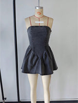 Women's Black Cotton Blend Strapless Flared Denim Mini Dress