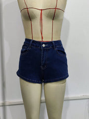 Women's Dark Blue High-Waist Classic Denim Shorts