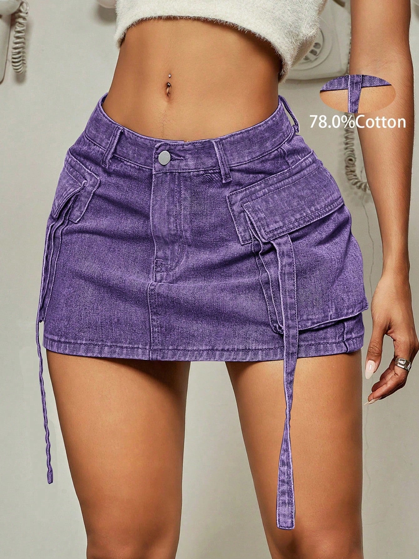 Women's Apperloth Purple Denim Mini Skirt Women Sexy Cargo Style Short Skirt