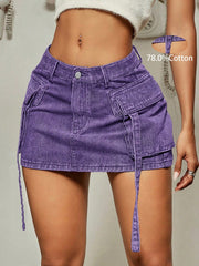 Women's Apperloth Purple Denim Mini Skirt Women Sexy Cargo Style Short Skirt