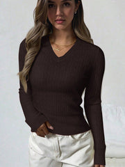 Women's Brown Ribbed Knit Midi Bodycon Dress