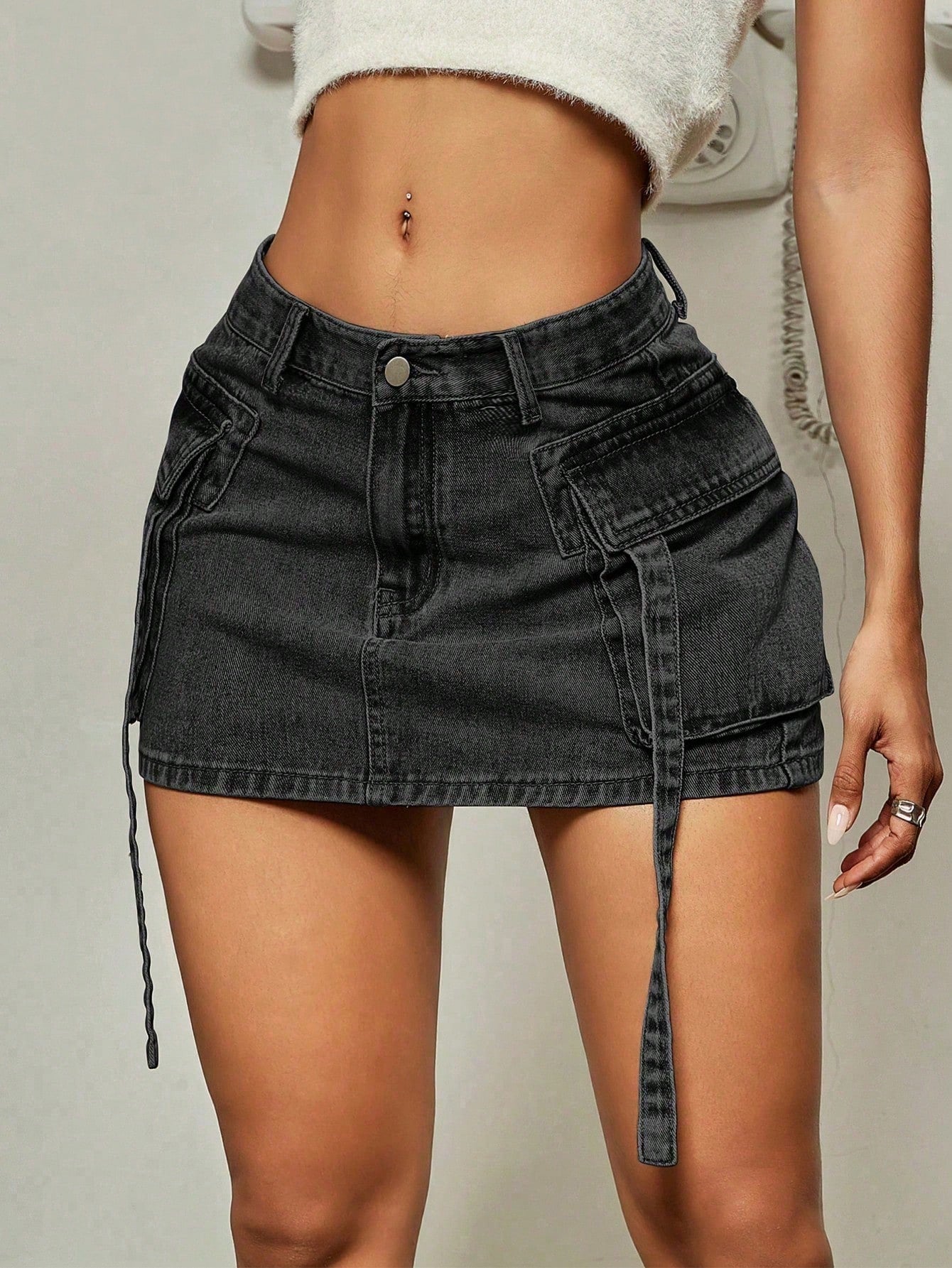 Women's Apperloth Black Denim Mini Skirt Women Sexy Cargo Style Short Skirt