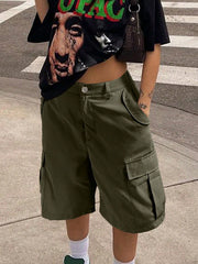 Women'S Olive Green Casual Cargo Shorts With Side Pockets - Cargo Shorts, Streetwear, Pockets