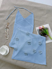 Women's Blue Ribbed Knit Henley Top with Button Placket
