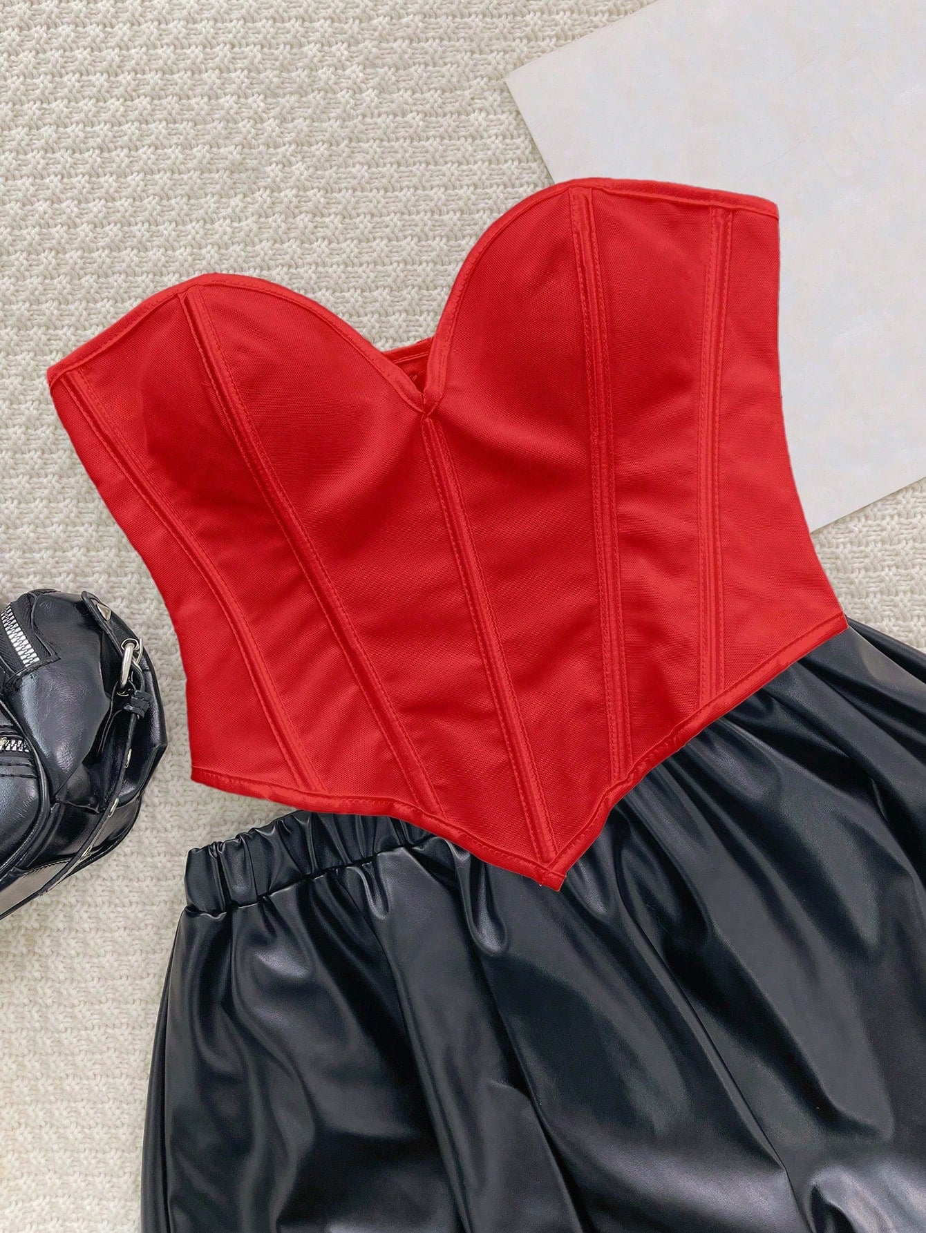 Women's Women Sexy Red Satin Corset Top Heart Neck Boned Waist Cincher