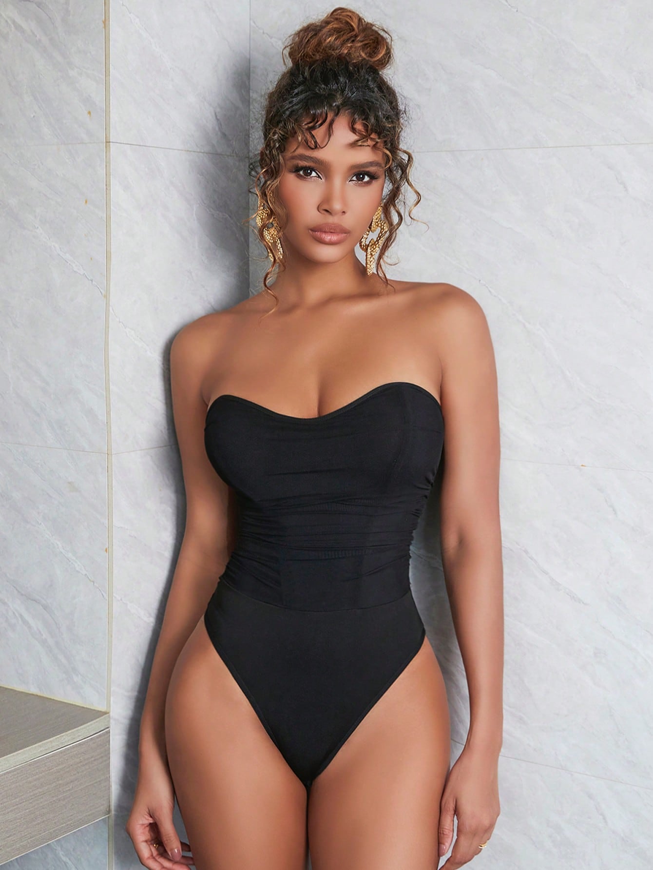 Women's Black Cotton Blend Halter Corset Top with Sweetheart Neckline