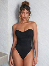 Women's Black Cotton Blend Halter Corset Top with Sweetheart Neckline