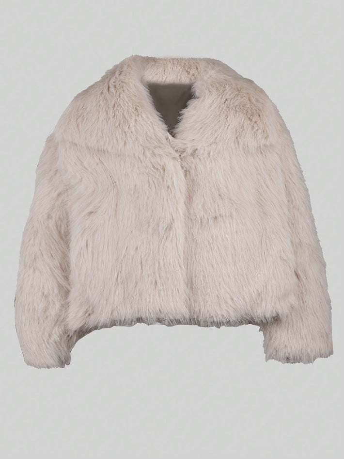 Women's Elegant Women's Grey Faux Fur Jacket Short Winter Coat