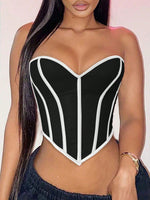 Women's Women Sexy Black and White Satin Corset Top Heart Neck Boned