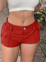 Women's Women Red Casual Cargo Shorts with Pockets Elastic Waist Mini Shorts