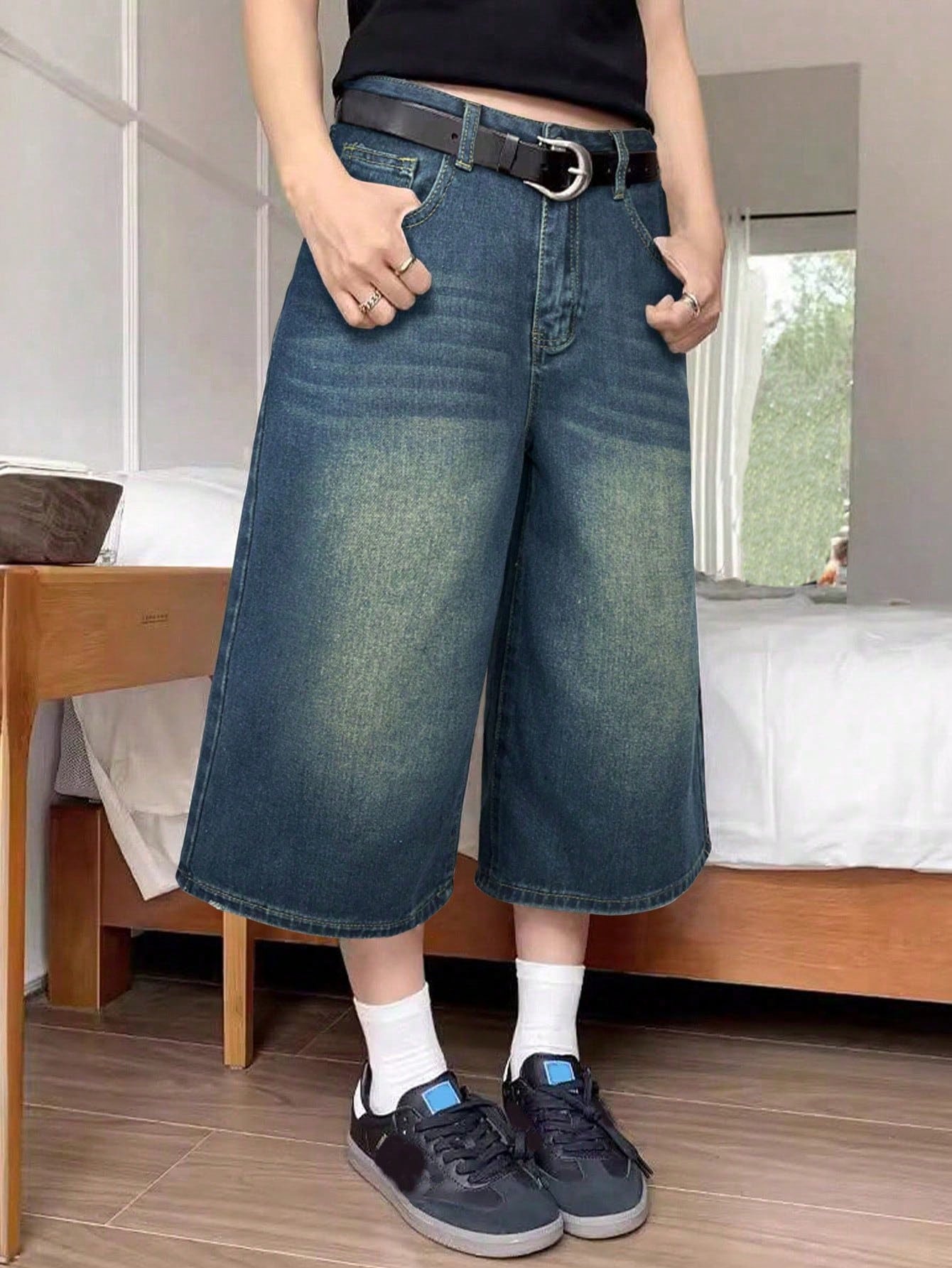 Women's Casual Wide Leg Culottes Denim Jeans