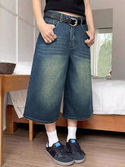 Women's Casual Wide Leg Culottes Denim Jeans