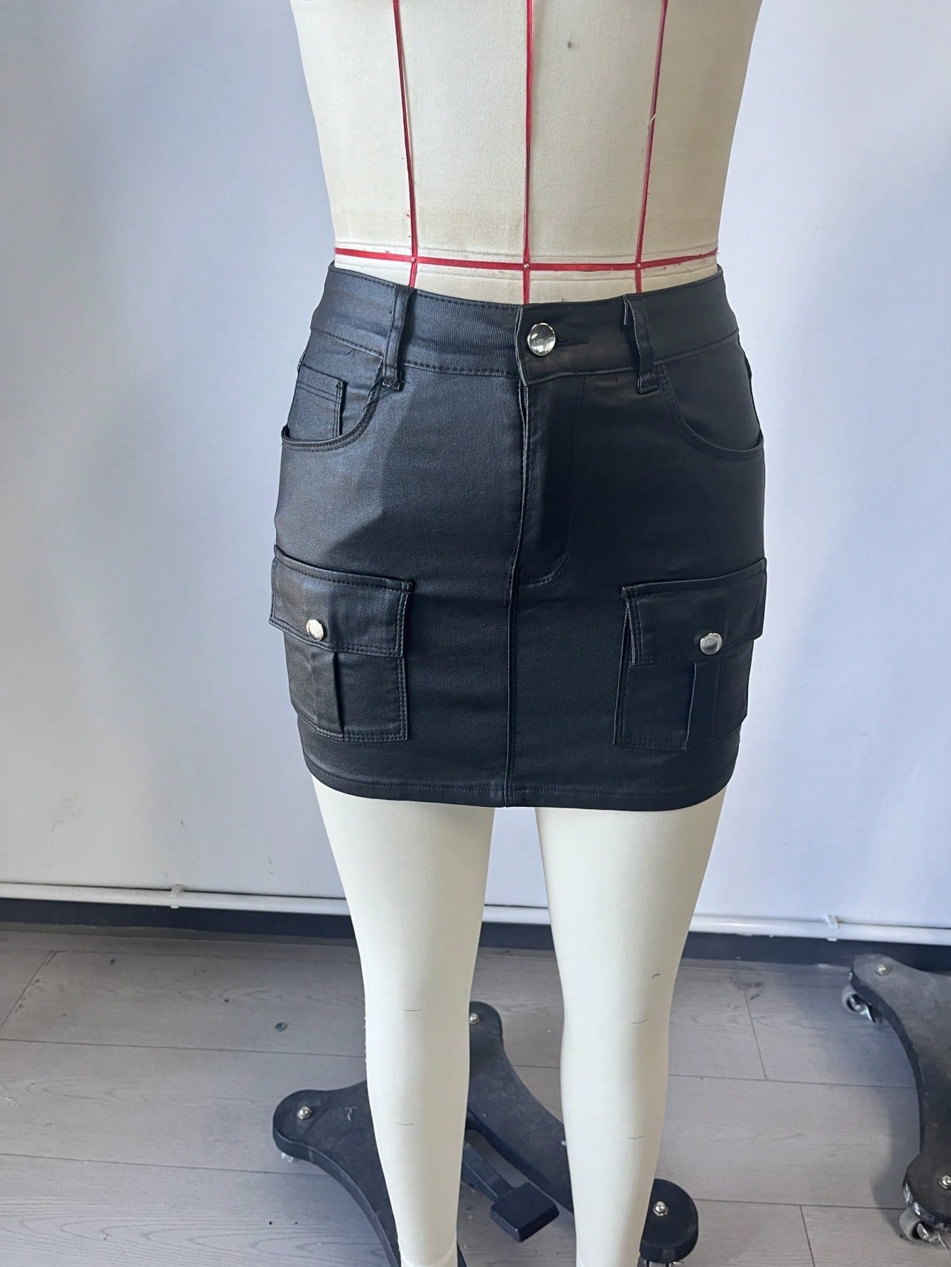 Women's Black Polyester Blend High Rise Bodycon Mini Skirt