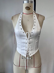 Women's White Satin Sweetheart Boned Corset Bustier