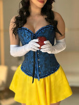 Women's Royal Blue Jacquard Ruffle Trim Overbust Corset Bustier