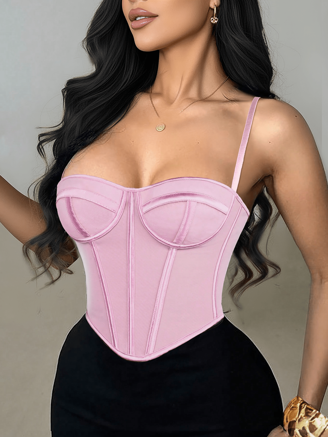 Women's Apperloth Women Sexy Pink Satin Corset Top Sleeveless