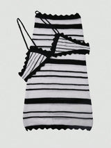 Women's Black and White Striped Polyester Knit Camisole Vest and Mini Skirt Set